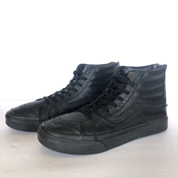Vans Sk8 Hi Black Faux Leather Women Shoes 6.5 - Picture 1 of 8